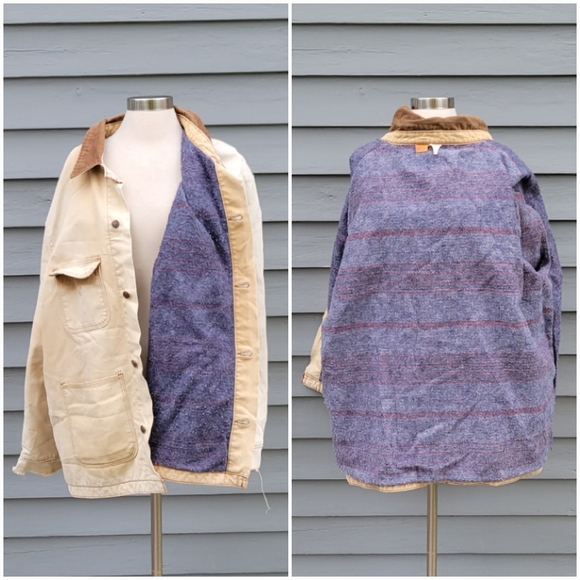 Vintage‎ 90s y2k Wrangler Blanket Lined Distressed Thrashed Tan Barn Chore Coat - Picture 2 of 9